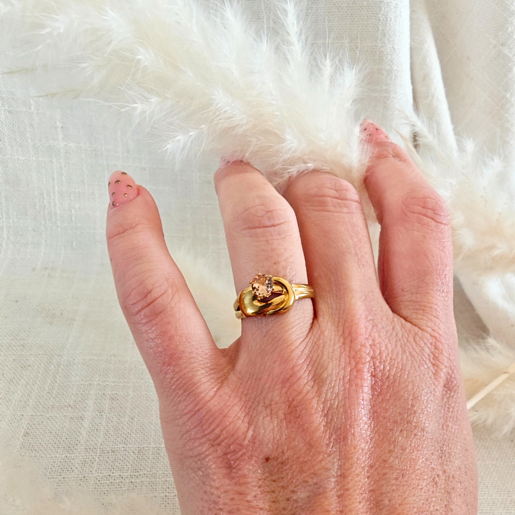 Bague Aluna — doré & pierre rosée bronze