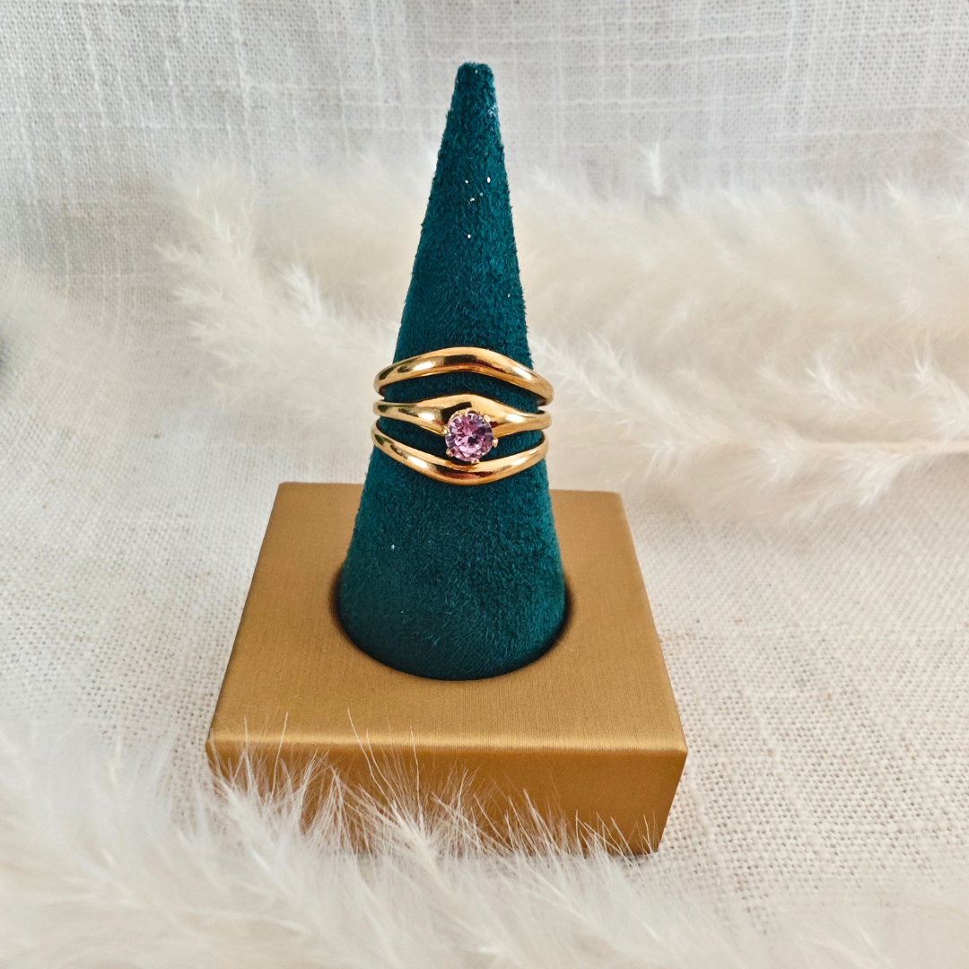 Bague Aura – doré & cristal rose