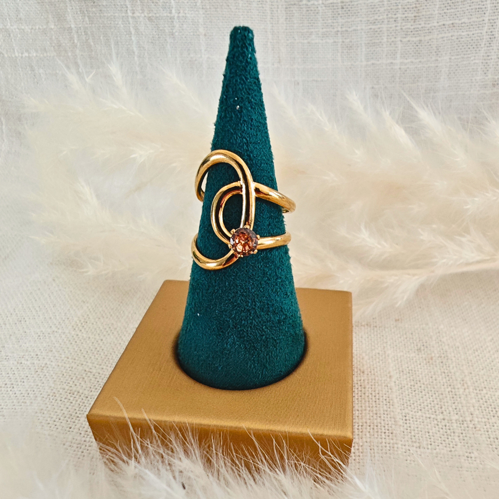 Bague Maï – doré & pierre ambrée rosée