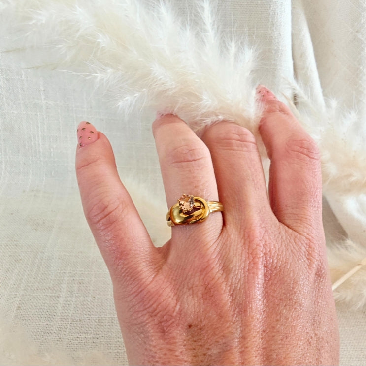 Bague Aluna dorée & pierre rosée bronze