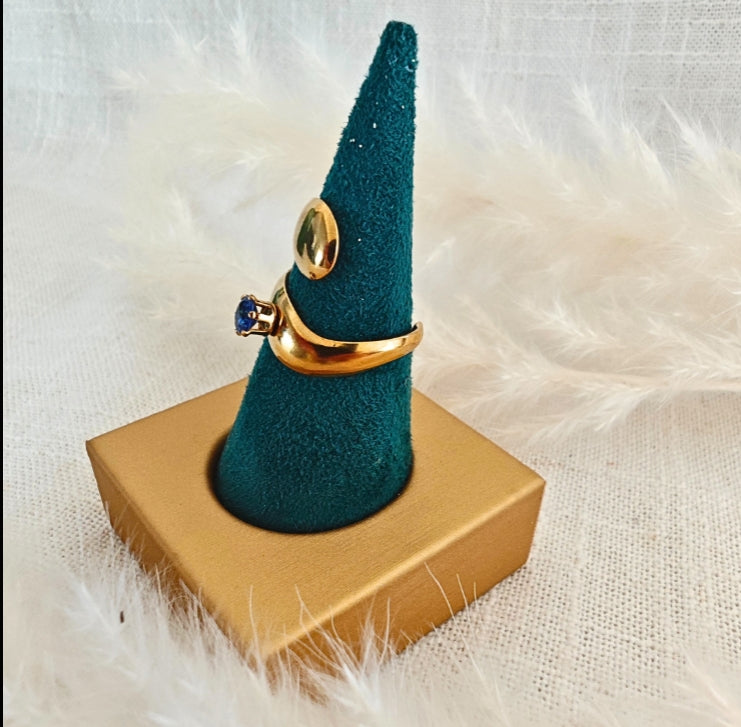 Bague Saphira dorée & pierre bleue