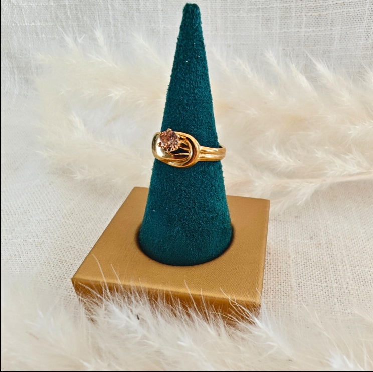 Bague Aluna dorée & pierre rosée bronze