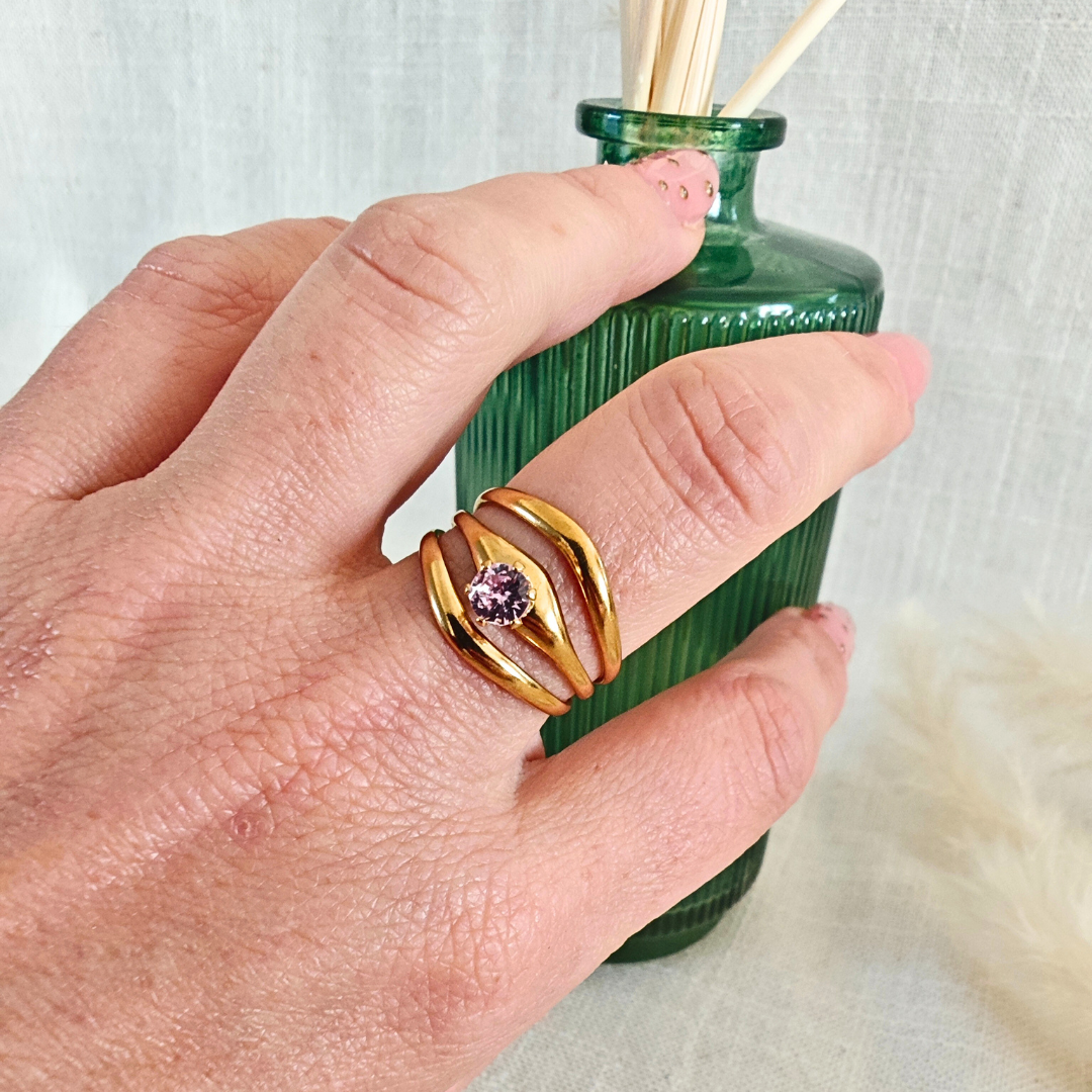 Bague Aura – doré & cristal rose