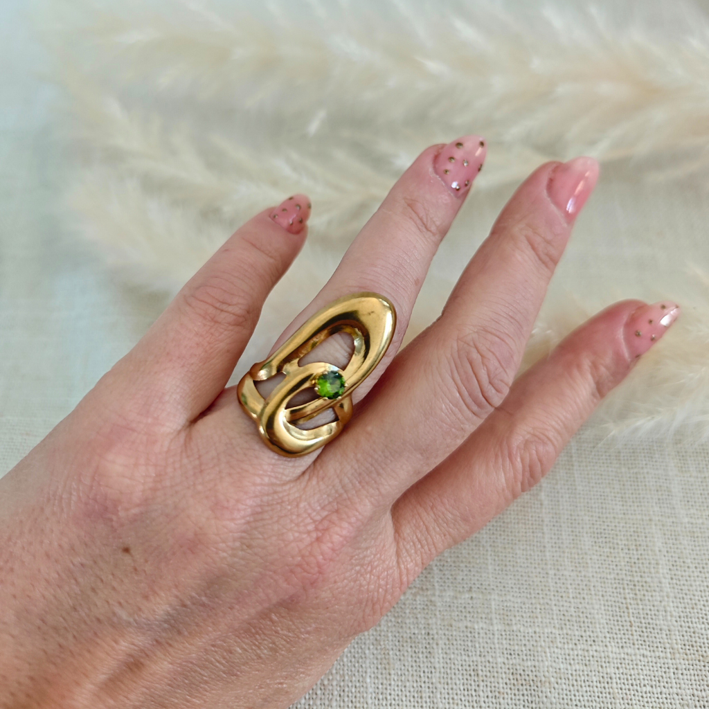 Bague “Luma” – Doré & vert olive